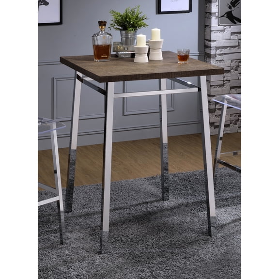 Contemporary Table With Oak Top - Base, Rectangular Medium Brown Top, White Square Legs, For Compact Dining & Bar Stylish Base Legs Small Spaces