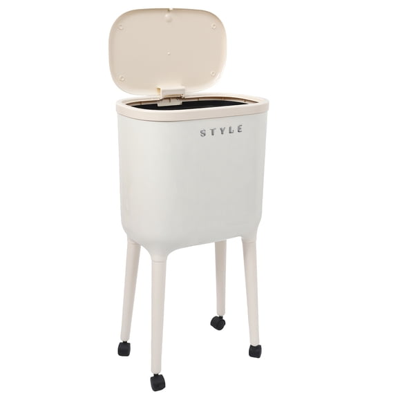 Contemporary Tall Rolling Trash Bin with Ample Capacity - Open Top, Ergonomic Height, Sturdy & Compact Plastic Mobile Container for Effortless Home Organization