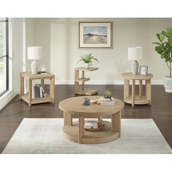 Contemporary Tan Chairside Table Assembles in Minutes | 18.0" Wide