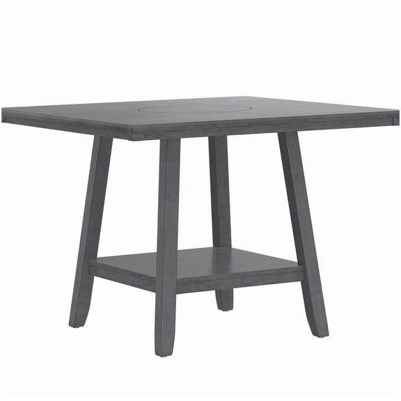Contemporary Tapered Leg Dining Table in Gray - Features Lazy Susan and Storage