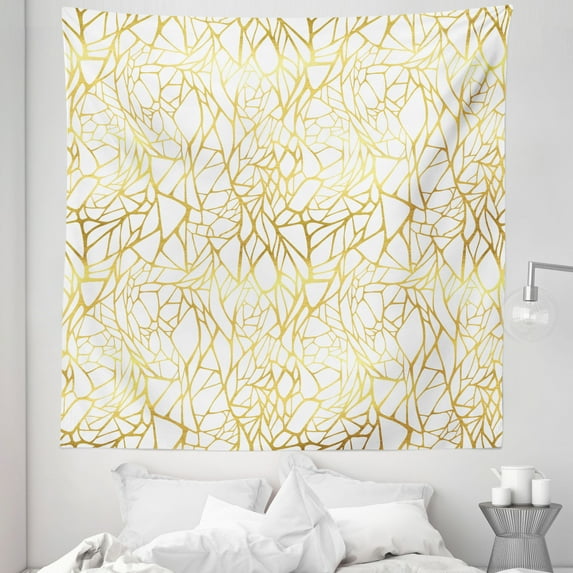 Contemporary Tapestry, Abstract Ornament Exotic Animal Pattern Style Feminine Glamor Print, Fabric Wall Hanging Decor for Bedroom Living Room Dorm, 5 Sizes, Yellow and White, by Ambesonne
