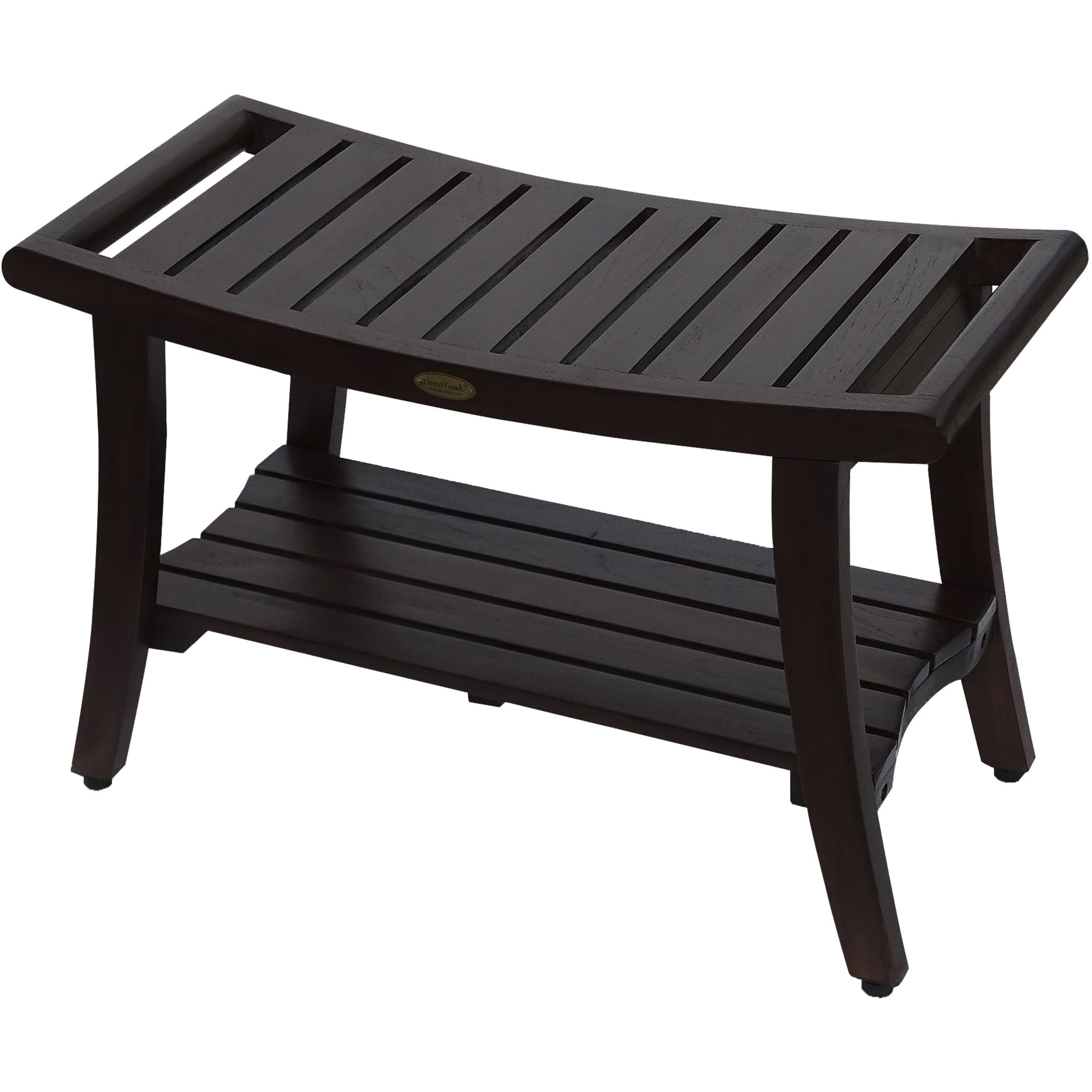 Contemporary Teak Shower Bench with Handles in Brown Finish Contemporary Teak Shower Bench with Handles in Brown Finish
