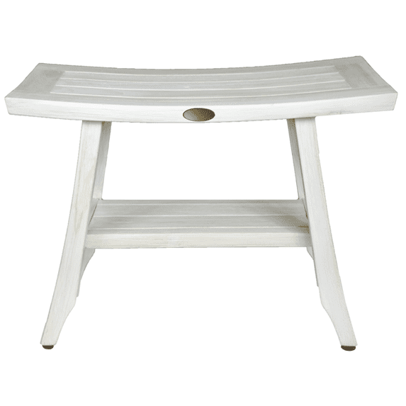 Contemporary Teak Shower Stool or Outdoor Bench in Whitewash Finish
