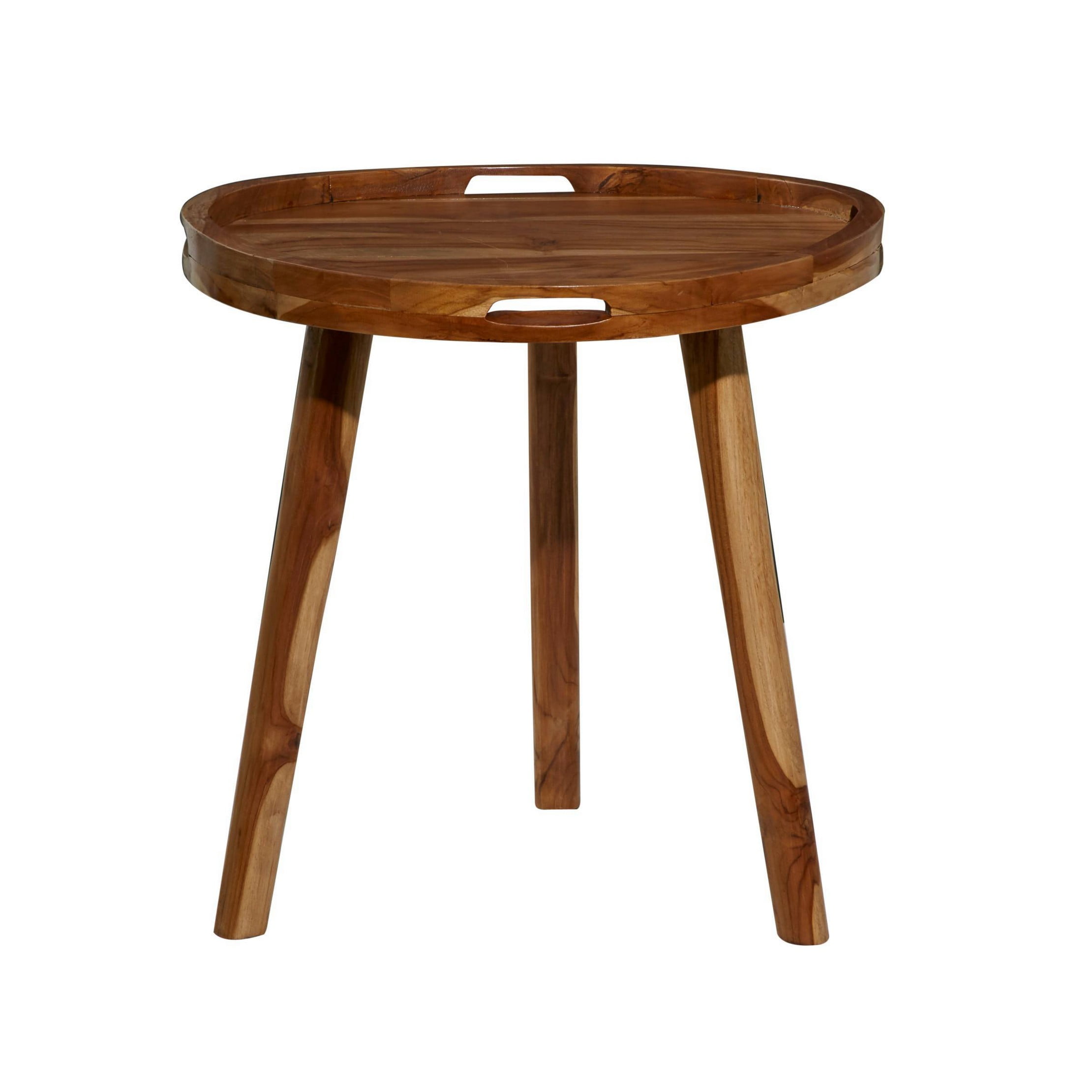 Elegant Round Teak Wood Side Table with Tripod Base - 25" Brown
