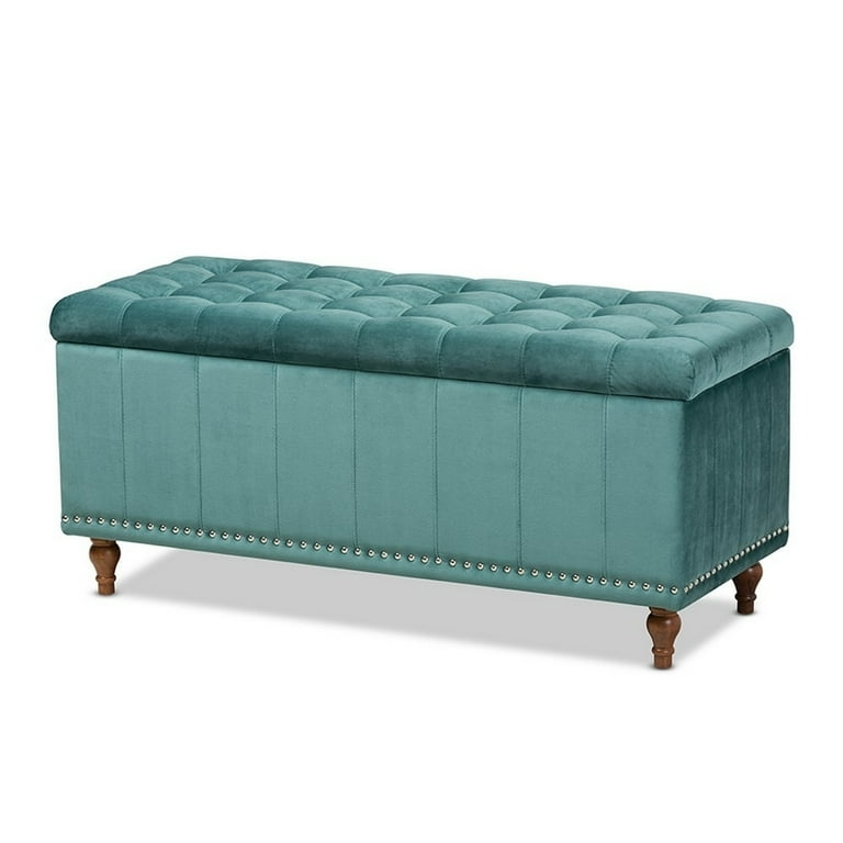 Contemporary Teal Blue Velvet Fabric Upholstered Button-Tufted