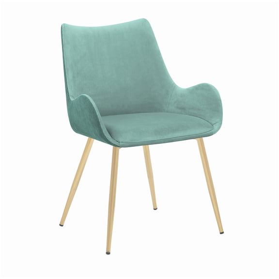 Contemporary Teal Fabric Chair with Gold Base, Comfortable Seat for Dining Room and Kitchen Island