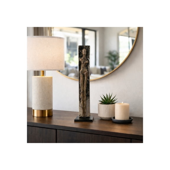 Contemporary Textured Figurine Sculpture for Home Decor - Decorative Metal Accent for Bathroom, Office, and Living Room Dcor - 22", Gold & Black