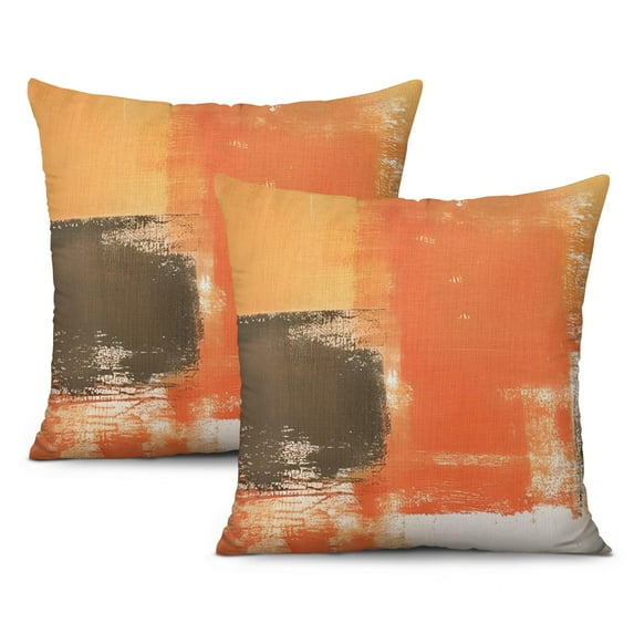 Contemporary Throw Pillow Covers 16x16inches Brown Grey Beige Orange Abstract Painting Throw Pillow Cases Set of 2 Modern Home Pillowcases for Couch Sofa Bed Chair