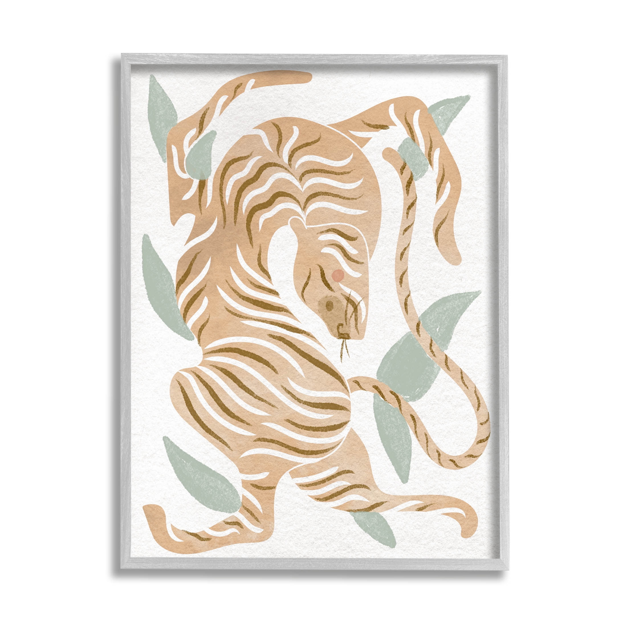Contemporary Tiger Wildlife Shapes Animals & Insects Graphic Art Gray Framed Art Print Wall Art
