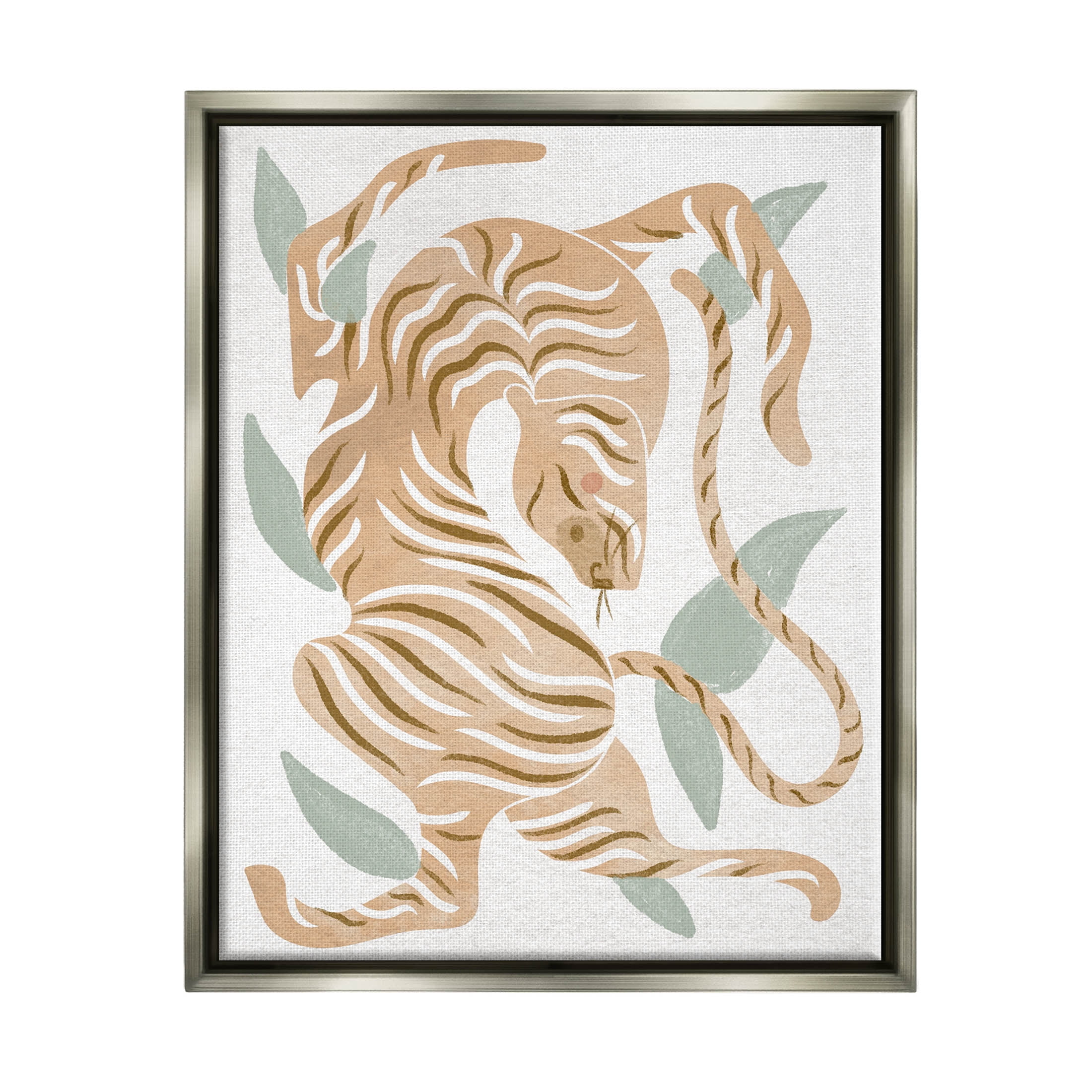Contemporary Tiger Wildlife Shapes Animals & Insects Graphic Art Luster Gray Framed Art Print Wall Art