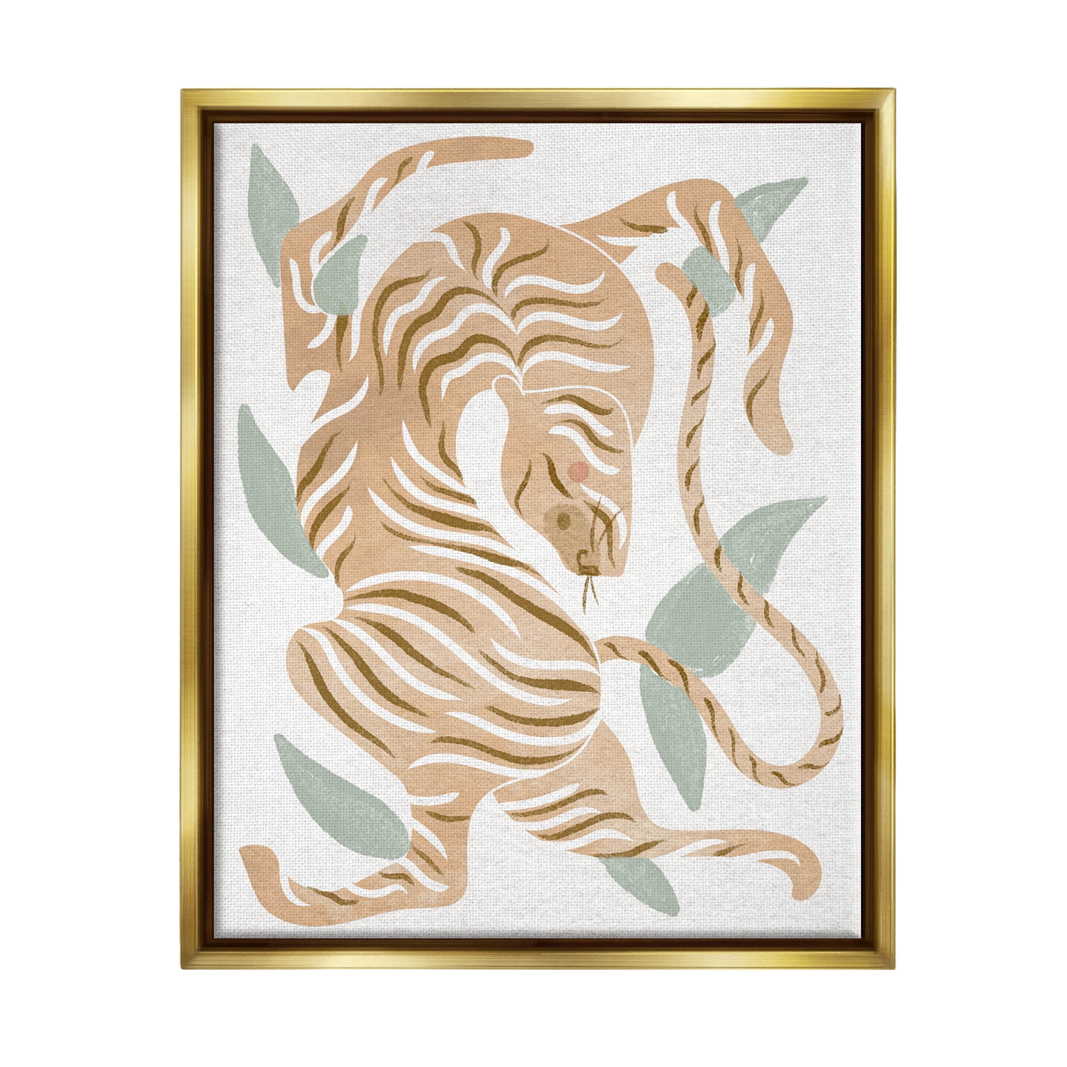 Contemporary Tiger Wildlife Shapes Animals & Insects Graphic Art Metallic Gold Framed Art Print Wall Art