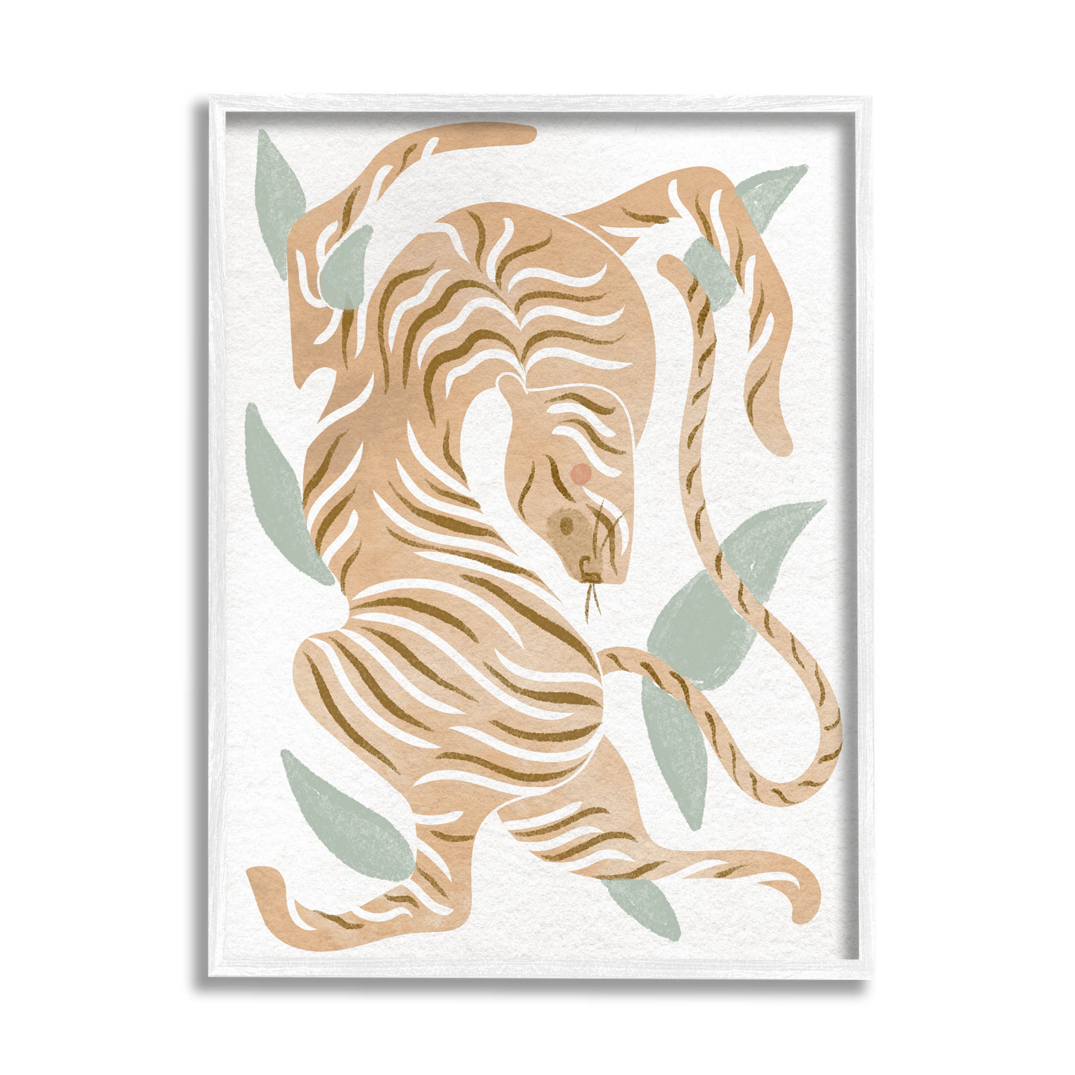 Contemporary Tiger Wildlife Shapes Animals & Insects Graphic Art White Framed Art Print Wall Art