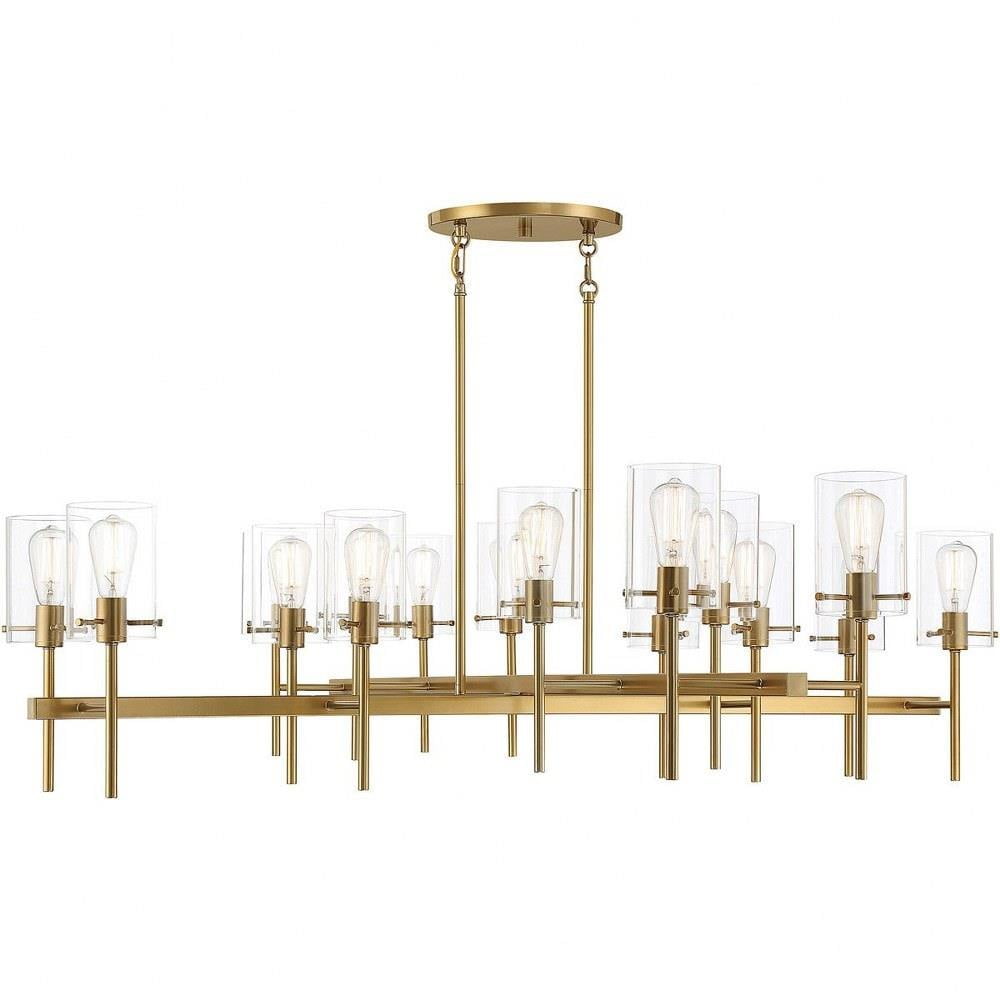 Modern Burnished Brass 16-Light Chandelier with Clear Glass Shades