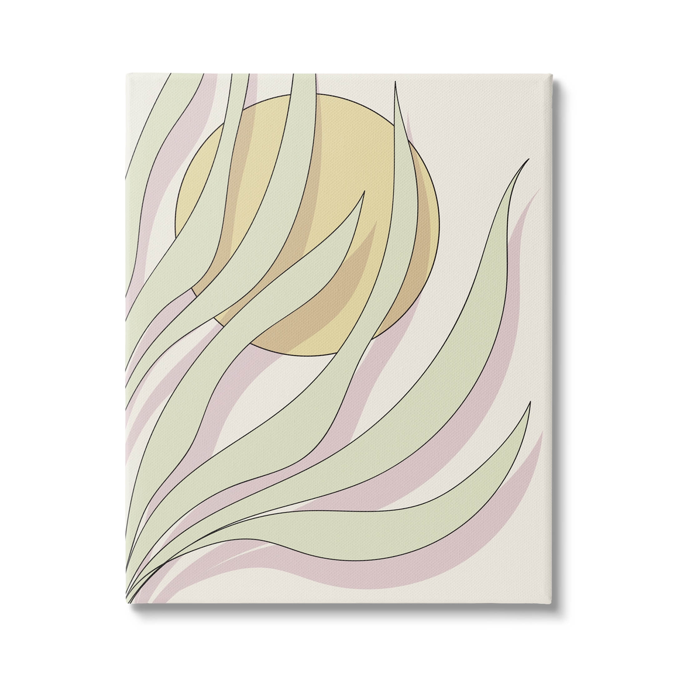 Large Beige and Green Contemporary Tropical Plant Canvas Art