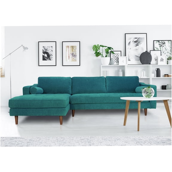 Contemporary Turquoise Blue Fabric Sectional Sofa for Living Room