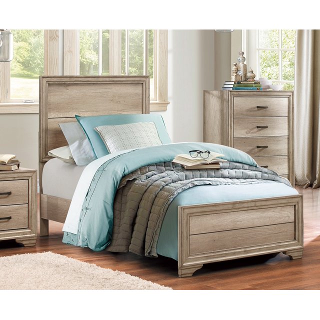 Contemporary Twin Bed Frame with Natural Wood Finish, Melamine Board