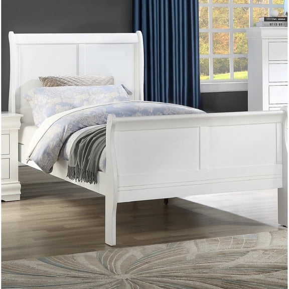 Contemporary Twin Bed In White Finish - Solid Wood With Metal Drawer Glides And Comfortable Size Bedroom Design