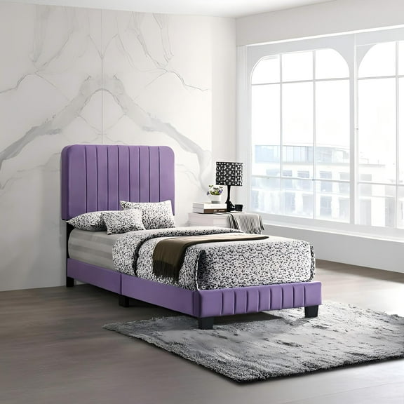 Contemporary Twin Bed in Vibrant Purple Velvet Upholstery | Modern Channel Tufted Design | Sturdy Wood Frame, 43"W x 81"D | Perfect for Bedrooms & Guest Rooms