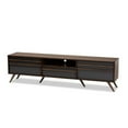 thumbnail image 1 of Contemporary Two-Tone Grey & Walnut Finished Wood TV Stand with Drop-Down Compartments, 1 of 5