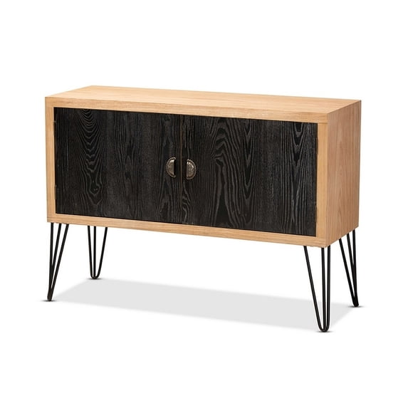 Contemporary Two-Tone Walnut Brown and Wood and Metal Storage Cabinet