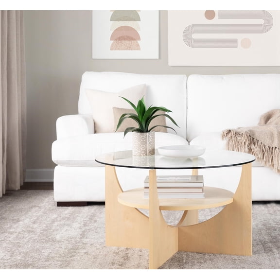 Contemporary U-Shaped Coffee Table by LumiSource - Natural Wood & Clear Glass