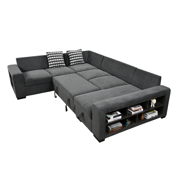 Contemporary U-Shaped Sectional Sofa 7 Seat with Storage and Pull-Out Bed for Living Room Dark Gray