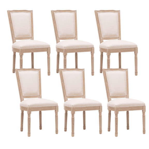 Contemporary Upholstered Antique Painting Linen Dining Chairs, Retro Dining Chairs with Solid Wood Frame and Legs, Armless Kitchen Chairs with Square Back, Parson Chairs(Cream,Set of 6)