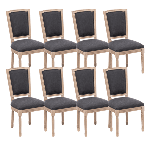 Contemporary Upholstered Antique Painting Linen Dining Chairs, Retro Dining Chairs with Solid Wood Frame and Legs, Armless Kitchen Chairs with Square Back, Parson Chairs(Grey,Set of 8)