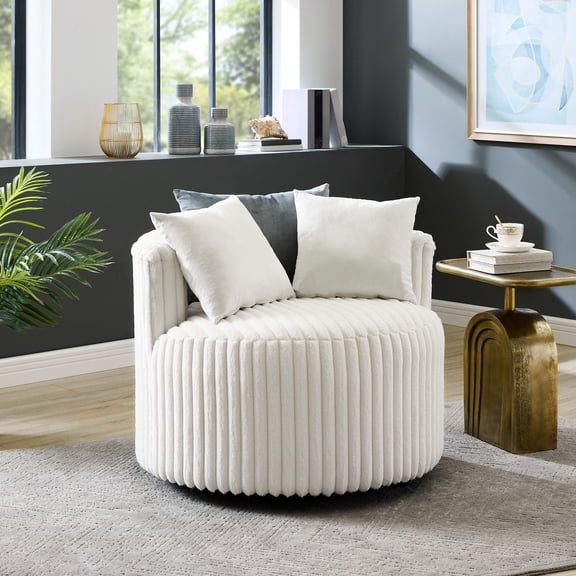 Contemporary Upholstered Barrel | Cozy Seating for Unwind Time | Metal & Wood Build | Three Pillows for Support
