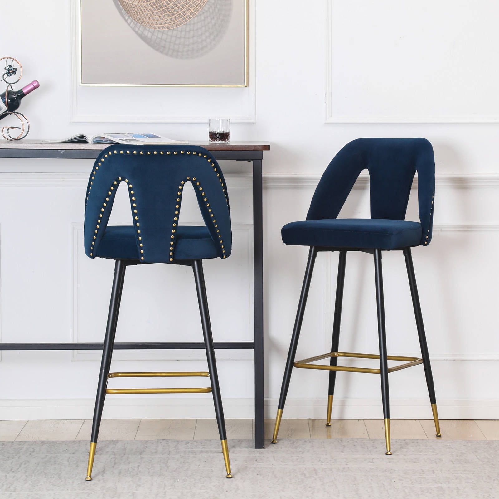 Navy stool online with metal legs