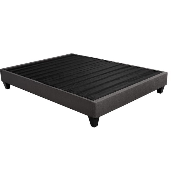 Contemporary Upholstered Bed Frame Base, 14" Platform, Queen, Dark Gray, No Box Spring Necessary Platform Mattress Foundation Gray Upholstered, Contemporary,