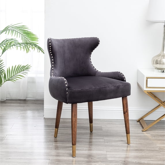 Contemporary Upholstered Chair | Ideal for Home Office Use | Nickel Nailhead Trim Accentuation | Overcomes Plain Furniture Appearance