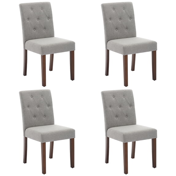 Contemporary Upholstered Dining Chairs Set of 2 - Button Tufted High Back, Soft Linen Fabric, Sturdy Wood Legs, Padded Seat, Easy Assembly - Grey - 2-Pack Linen | Grey
