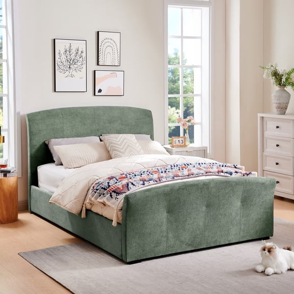 Contemporary Upholstered Sleigh Bed with Side-Opening Ottoman Storage - Luxury Comfort and Space-Saving Design