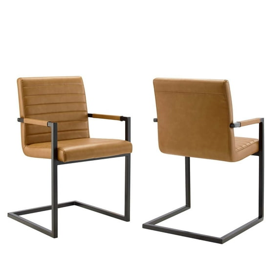 Contemporary Vegan Leather Dining Chairs - Set of 2 | Retro Modern Charm | Mid-Century Flair | Sled Base | Padded Armrests | Non-Marking Foot Caps | 300 lbs Weight Capacity