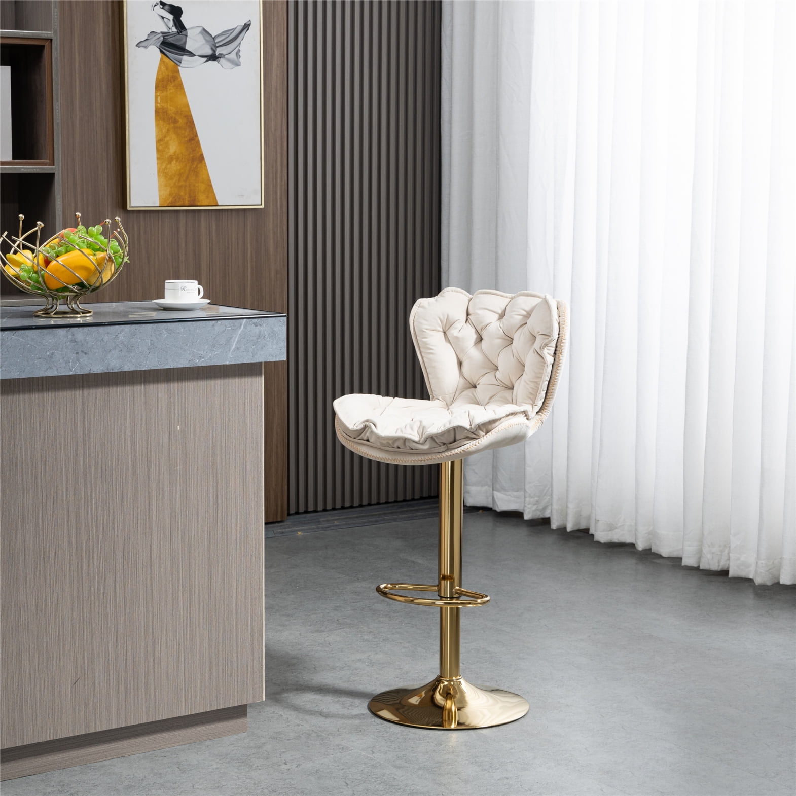 Contemporary Velvet Bar Stool, Adjustable Height Counter Bar Stool with