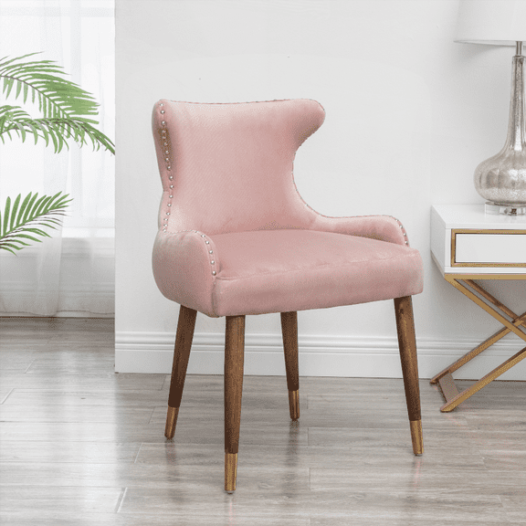 Contemporary Velvet Pink Nailhead Trim Accent Chair - 1-Piece with Solid Wood Frame