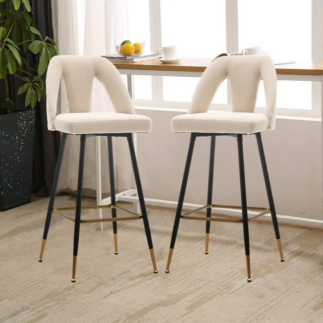 Contemporary Velvet Upholstered Counter Stool, Set Of 2, Counter Height 