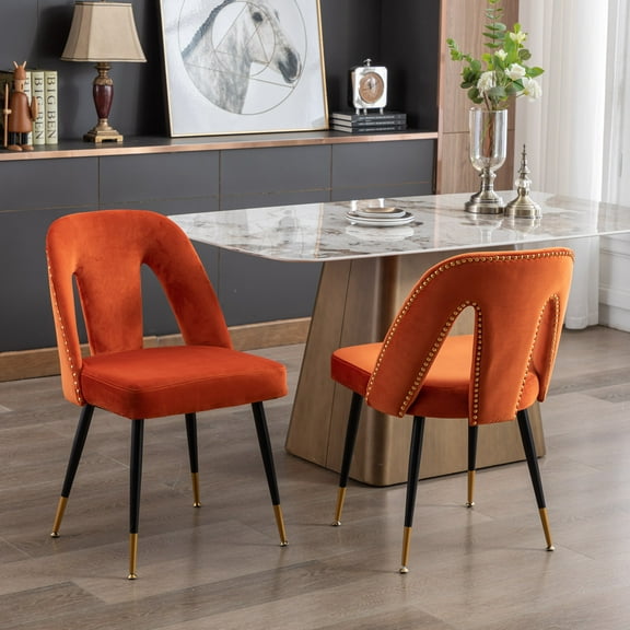 Contemporary Velvet Upholstered Dining Chair with Nailheads and Gold Tipped Metal Legs