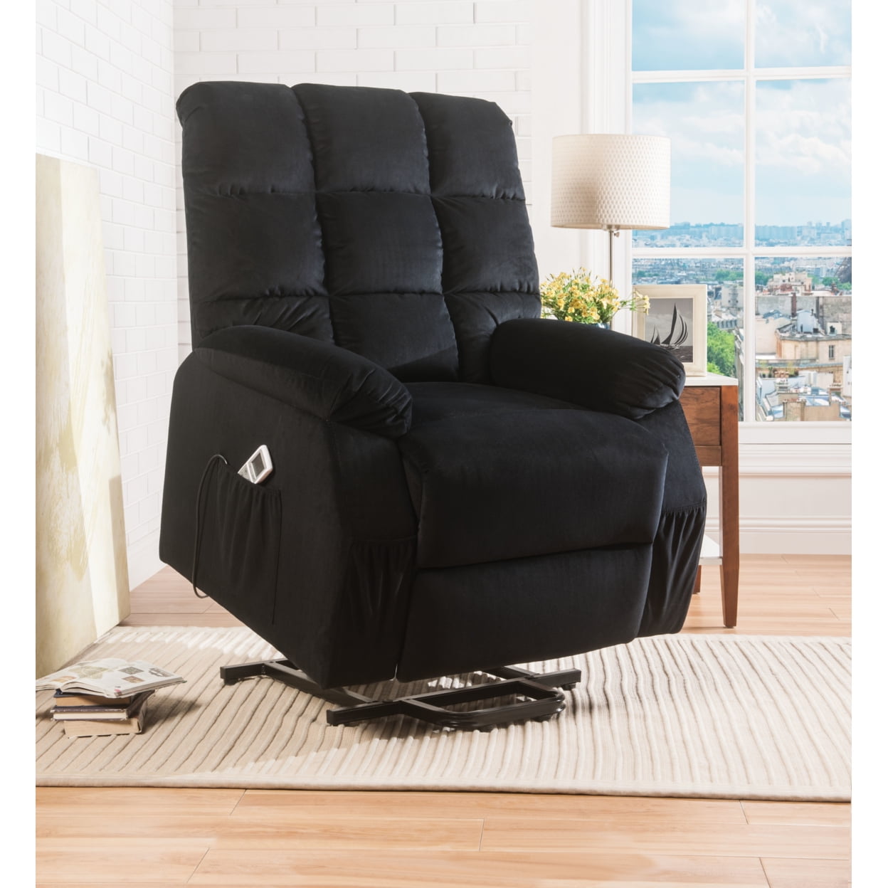 Chicago Bears Inspired Black Velvet Recliner with Power Lift and Massage
