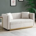 thumbnail image 1 of Contemporary Vertical Channel Tufted Velvet Sofa Loveseat Modern Upholstered 2 Seater Couch for Living Room Apartment with 2 Pillows (Beige), 1 of 6