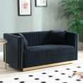 thumbnail image 1 of Contemporary Vertical Channel Tufted Velvet Sofa Loveseat Modern Upholstered 2 Seater Couch for Living Room Apartment with 2 Pillows (Black), 1 of 6