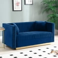 thumbnail image 1 of Contemporary Vertical Channel Tufted Velvet Sofa Loveseat Modern Upholstered 2 Seater Couch for Living Room Apartment with 2 Pillows (Blue), 1 of 6