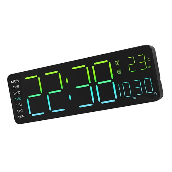Contemporary Wall Mounted Digital Clock Automatic Brightness Control Show 12/24Hour Time Temperature Calendar Decors