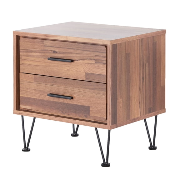 Contemporary Walnut Accent Table With 2 Practical Storage Drawers And Hairpin Legs Rectangular Functional