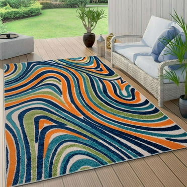 Contemporary Waves Indoor/Outdoor Multi 5' x 7' Area Rug
