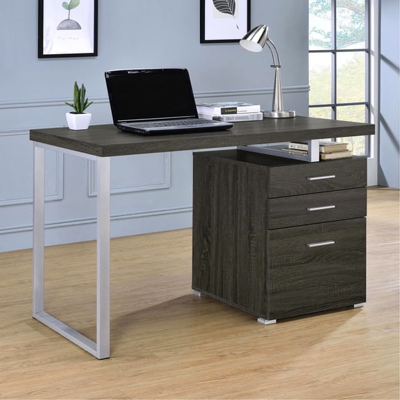 Contemporary Weathered Grey Freestanding Desk | Used for Organized Office Work | MDF and Laminate Materials | Offers Secure Storage for Legal and Letter - sized Files