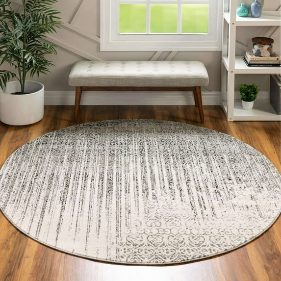 Contemporary Weby Collection Area Rug 8' Round - Gray
