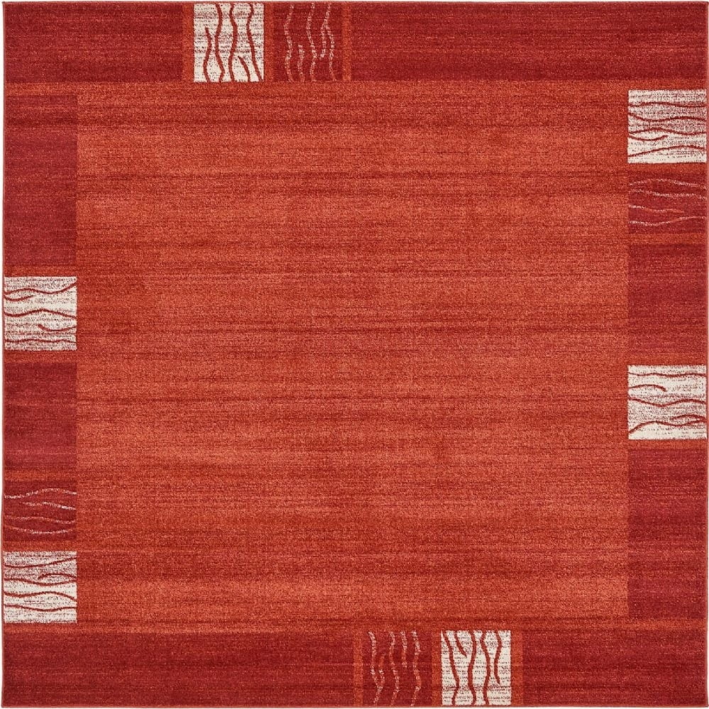 Terracotta Red Tufted Square Synthetic Area Rug, 8' x 8'