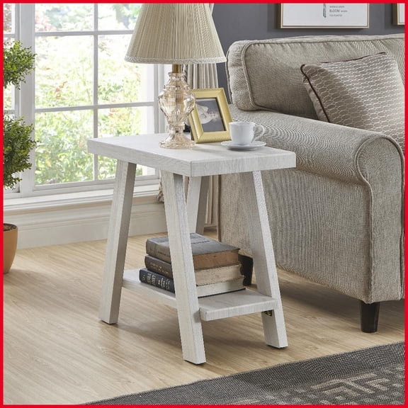 Athens Contemporary White Coffee Table with Shelf, Wide Legs & Space-Saving Storage for Living Room
